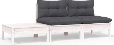 Produktbild von 3-tlg. Garten-Lounge-Set mit Kissen Weiß Kiefer Massivholz