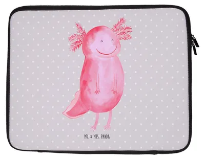 Produktbild von Mr. & Mrs. Panda Laptop Hülle Axolotl Glücklich 27 x 36 cm - Grau Pastell - Geschenk, Gute Laune, Motivation, gut Gelaunt, Laptophülle, Schwanzlurch, Tasche, Laptoptasche