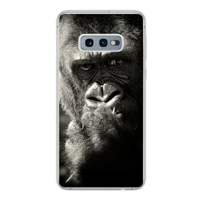 Produktbild von MuchoWow® Handyhülle Schutzhülle Hülle für Samsung Galaxy S10e Gorilla auf schwarzem Hintergrund in Schwarz und Weiß Silikon Softcase Handy Hülle - Handy