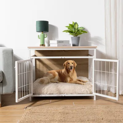 Produktbild von Navaris Möbel Hundebox mit Matte - Hundekäfig - Hundebox für kleine und mittlere Hunde - Hundekäfig für Zuhause - Gitterbox Hund - Hunde Box -