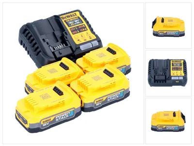 Obrázek produktu pro Startovací sada baterií DeWalt DCB 1104 E4 12 V / 18 V 4x baterie Powerstack 1,7 Ah + nabíječka DCB 1104