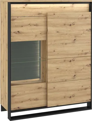 Produktbild von Vitrinenschrank QUANT QA-06 Vitrine mit LED-Beleuchtung Standvitrine Regalschrank 2 Türen Schrank Push-to-Open 110 x 140 cm Loft (Artisan Eiche / Schwarz)