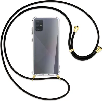 Produktbild von Handykette Backcover-Schutzhülle mit Band (Metall goldfarben) für Samsung Galaxy A71 (A715) - schwarz