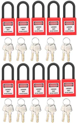 Obrázek produktu pro Průmyslová bezpečnostní sada zámků - 10 kusů - Nylon - Pro průmyslové aplikace - Spolehlivá bezpečnost - Efektivní prevence - Ochrana proti nehodám