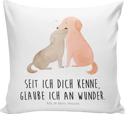 Produktbild von Mr. & Mrs. Panda kissen für sofa Hunde Liebe - Weiß - Geschenk, Zierkissen, Kuschel, Hund, Wunder, 40x40, Kuscheln, Herz, Sprüche, Optimitisch, Sofakissen, Dekokissen