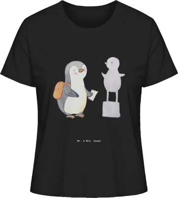 Produktbild von Mr. & Mrs. Panda Baumwoll T-Shirt Damen Pinguin Museum besuchen Größe L - Schwarz - Geschenk, Shirt, Kurzarmshirt, Museen, Oberteil, Motiv, Sommershirt