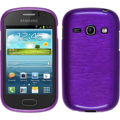 Produktbild von PhoneNatic Case kompatibel mit Samsung Galaxy Fame - lila Silikon Hülle brushed + 2 Schutzfolien