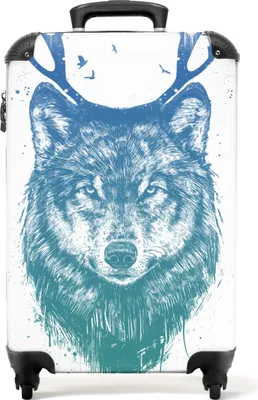 Obrázek produktu pro NoBoringSuitcases.com® Kufr Příruční zavazadlo na kolečkách Kufr na kolečkách Malý kufr na 4 kolečkách - Wolf - Antlers - White - Animals - Cabin Size < 55x40x23 cm & 55x40x20 cm - Foto kufr - Cabin suitcase - Board luggagePříruční zavazadlo Kufr 55x35x20 cm, 36L,