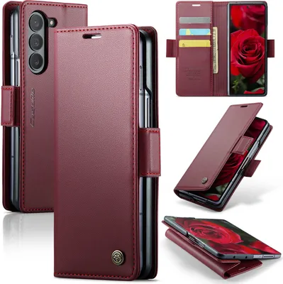 Produktbild von Lederhülle für Samsung Galaxy Z Fold 6 Brieftasche Kartenfach Schutzhülle mit Standfunktion Rot