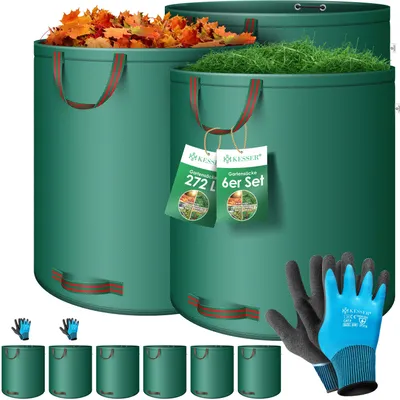 Produktbild von KESSER® Gartensack Set Laubsack Gartenabfallsack inkl. Handschuhe - Selbststehend 4 Griffe Stabil Robust & Faltbar - Laubsäcke Rasenschnitt Gartensäcke für Gartenabfälle Grünschnitt