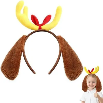 Produktbild von Weihnachtliches Rentiergeweih-Stirnband mit Hundeohren, Haarreif für Cosplay und als Zubehör