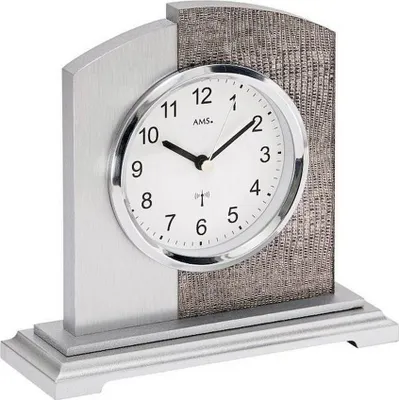 Image de AMS 5144 Horloge de table radiofréquence analogique moderne argentée avec similicuir