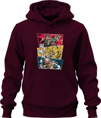 Produktbild von 鬼滅の刃 Kimetsu no Yaiba Tanjiro Zenitsu Inosuke Anime Geschenk Uni Hoodie Kapuzenpullover, Burgundy, XXL