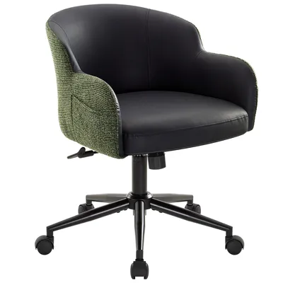 Produktbild von IWMH Drehstuhl, Höhenverstellbar Bürostuhl, Drehbar Stuhl für Schminktisch, Schreibtisch, Schlafzimmer - Kunstleder + Samt - Schwarz/Grün