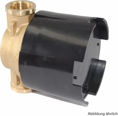 A brass and black water meter with a black protective cover.