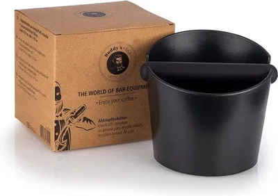 Produktbild von Famanu Abklopfbehälter Barista Edition - Schwarz, Ø 16/13 cm, H: 11/15 cm