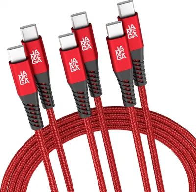 Produktbild von USB-C zu USB-C Kabel 480mbps 60W mit Metall Stecker Robustes Kabel in Rot 2m 3er Set