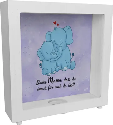 Produktbild von Danke Mama, dass du für mich da bist Rahmen Spardose aus Holz mit Elefant