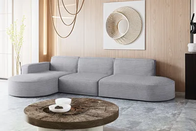 Productafbeelding van Designbank, hoekbank model MODENA, bekleed met stof Poso, lichtgrijs, linkshandig
