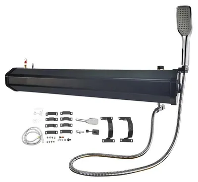 Produktbild von Dachmontierte Camping-Dusche fürs Auto - Wassertank 30 l - PVC-Korpus - Messing-Schnellventil - 1,5 m Duschschlauch - ABS-Duschkopf - Ohne Druckpumpe - Schwarz