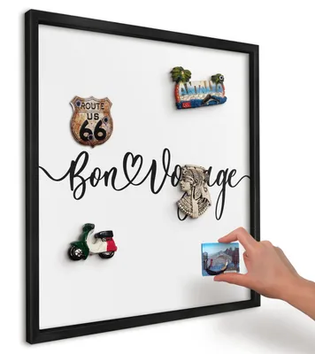 Produktbild von Magnettafel 50x50 cm mit schwarzem Rahmen - Magnetische Metalltafel, Magnetpinnwand zur Wandmontage für Wohnzimmer, Küche, Flur, Kinderzimmer und Büro - Gute Reise