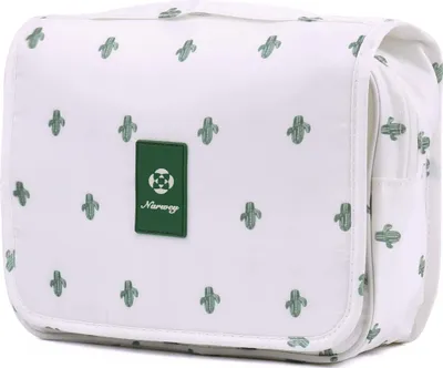 Produktbild von Reise Kulturtasche Zum Aufhängen Kulturbeutel Kosmetiktasche Waschtasche für Kinder Frauen Mädchen Damen (weißer Kaktus)