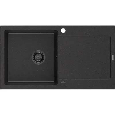 Obrázek produktu pro Mexen Leo 1-miskový granitový dřez s odkapávačem 900 x 500 mm, Černá/Stříbrná kovová, sifon Černá - 6501901010-73-B