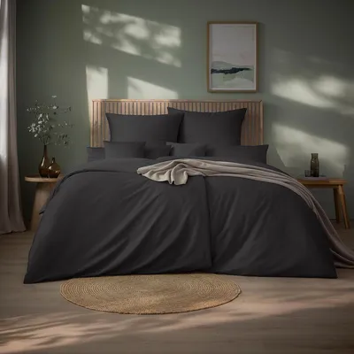 Produktbild von Estella Mako-Satin Uni Bettwäsche Valetta 200x220 cm + 2x 80x80 cm anthrazit