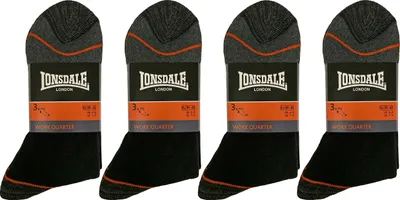 Produktbild von Lonsdale 12 Paar Quarter Arbeitssocken-Socken- Baumwolle (Schwarz, 39-42)