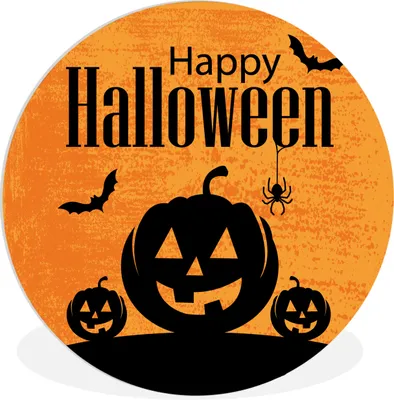 Produktbild von MuchoWow® Rundes Wandbild - Runde Bilder Halloween Illustration Kürbisse Ø 30 cm Kreis Wanddekoration Kunststoff - Wandkreis - Wandschmuck - Schlafzimmer - Bilder - Der Kreis - Kunst für die Wohnung - Plastik - Kunstdruck - Wandbild