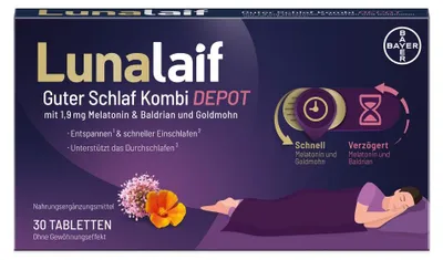 Immagine prodotto di Lunalaif Compresse Combi Depot Buon Sonno con 1,9 mg di melatonina, valeriana e papavero dorato, 30 compresse