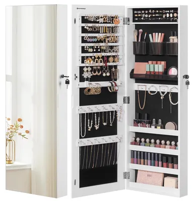 Produktbild von SONGMICS Schmuckschrank hängend, Hängeschrank, abschließbarer Spiegelschrank, Wandschrank mit rahmenlosem Ganzkörperspiegel und 2 separaten