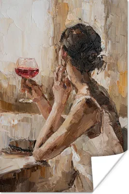 Produktbild von MuchoWow® Poster Gemälde - Ölfarbe - Frau - Wein 60x90 cm - Wanddekoration