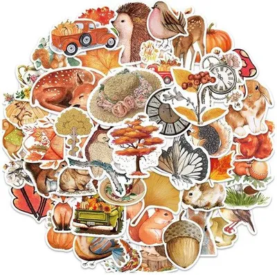 Immagine prodotto di Adesivi a tema autunnale - 50 pezzi - Realizzati in vinile di alta qualità - Ideali per scrapbooking - Adesivi per finestre - Decorazioni a tema autunnale - Hobby creativi