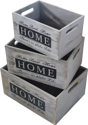Immagine prodotto di Milani Home - Set Di 3 Cassette in legno - Grigio chiaro