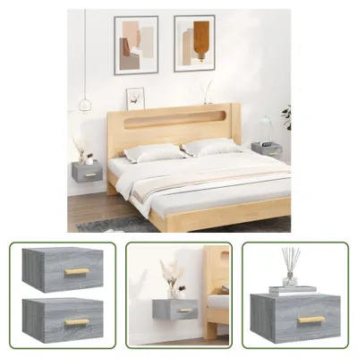 Produktbild von The Living Store Wand-Nachttische 2 Stk. Grau Sonoma 35x35x20 cm