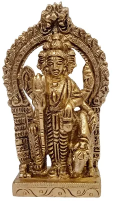 Messing Dattatreya-Idol, Trimurti, 5 cm, Gold, Vintage-Finish