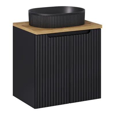 Produktbild von Waschtisch 60cm, in schwarz mit Eiche, gerillte Front, NEWPORT-56-BLACK