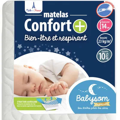 Imagen del producto de Colchón para bebé transpirable, de 60x120 cm, 7 cm de grosor, con funda extraíble para facilitar el cuidado del bebé
