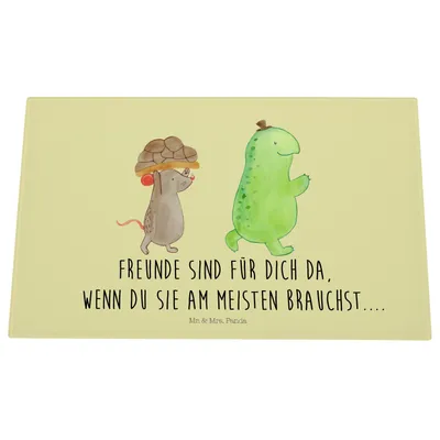 Produktbild von Mr. & Mrs. Panda Schneidebrett Glas Schildkröte Maus - Gelb Pastell - Geschenk, Beste Freunde, Schneidplatte, Hackbrett, Schneideplatte, Aus, Glasschneidebrett