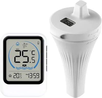 Produktbild von Schwimmende, digitale Thermometer für Schwimmbäder mit IP68-Schutz, ideal für präzise Temperaturmessungen in Schwimmbädern, Planschbecken und Teichen