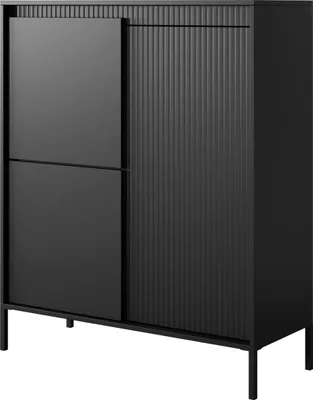 Produktbild von Masseno Kommode SENSATO 104 cm Highboard und 3 Türen für Wohnzimmer Schlafzimmer Modern 104x40x123 cm Schwarz / Schwarz