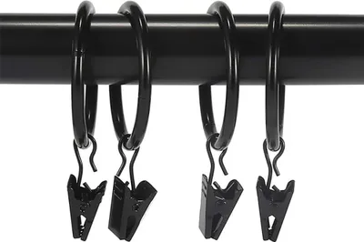 Produktbild von Schwarze Gardinenringe mit Clips - 20 Stück rostfreie Metall-Draperie-Ringe für schwere Vorhänge (50 mm)