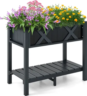 Produktbild von GOPLUS Hochbeet mit Ablage, Erhöhtes Gartenbeet mit Abflusslöchern, Pflanzkasten wetterbeständig, Kräuterbeet Pflanzbeet für Garten & Terrasse, 86 x 45 x 73 cm