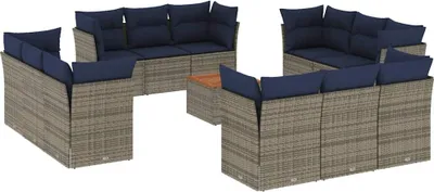 Produktbild von vidaXL 13-tlg. Garten-Sofagarnitur mit Kissen Grau Poly Rattan