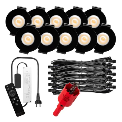 Produktbild von S-Polylight PREMIUM Mini LED- Einbauspots Warmweiss 3.000K, DIMMBAR, IP65, FUNK 3W LED Einbaustrahler Terrassenüberdachung, Terrassenbeleuchtung, Bad, Sauna, LED Spots mit Fernbedienung (SCHWARZ, 10x LED-SET)
