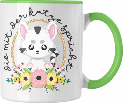 Produktbild von Trendation - Die Mit Der Katze Spricht Tasse Katzen-Mama Geschenk Katzenbesitzer Geschenkidee Lustiger Spruch Frauen (Grün)