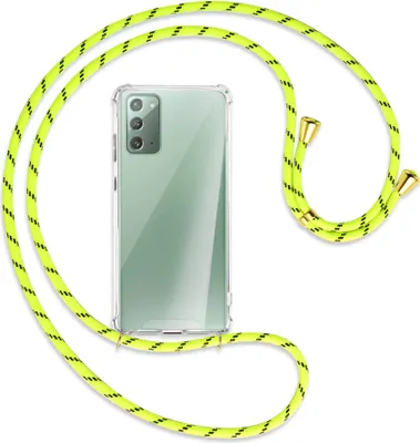 Produktbild von Handykette Backcover-Schutzhülle mit Band (Metall goldfarben) für Samsung Galaxy Note20 4G/5G (N980,N981) - neongelb