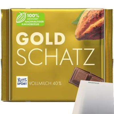 Produktbild von Ritter Sport Goldschatz Vollmilchschokolade (145g Tafel) + usy Block