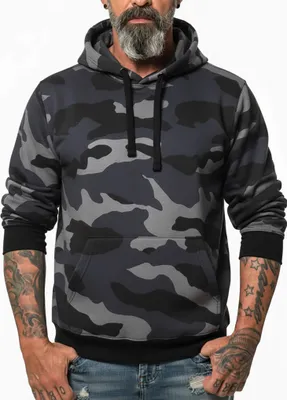 Produktbild von ROCK-IT Apparel Herren Hoodie Kapuzenpullover für Freizeit & Sport, Heavy Hoodie 3XL Camo Grau/Schwarz